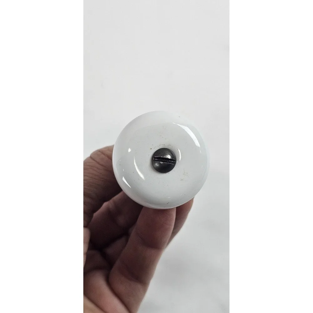 Vintage White Porcelain Cabinet Knobs Japan Drawer Pull Screw Lot Of 2